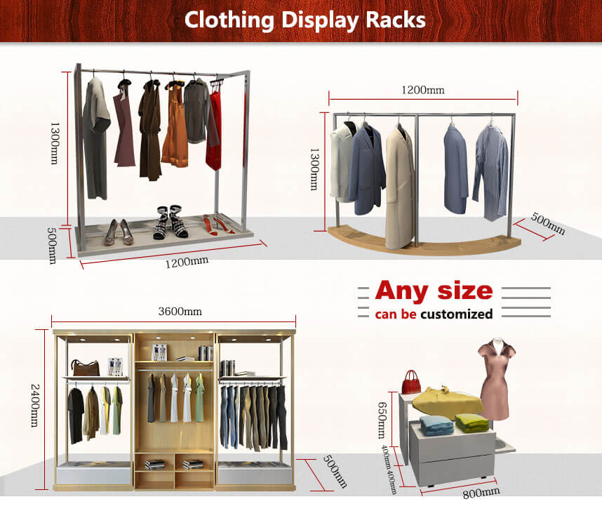 clothing store display racks size