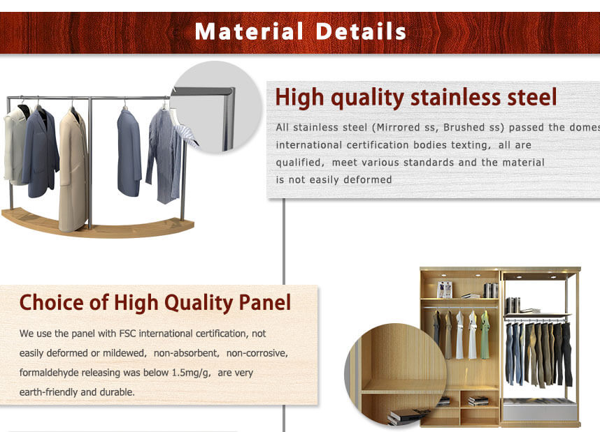 clothing shop display wooden metal materials
