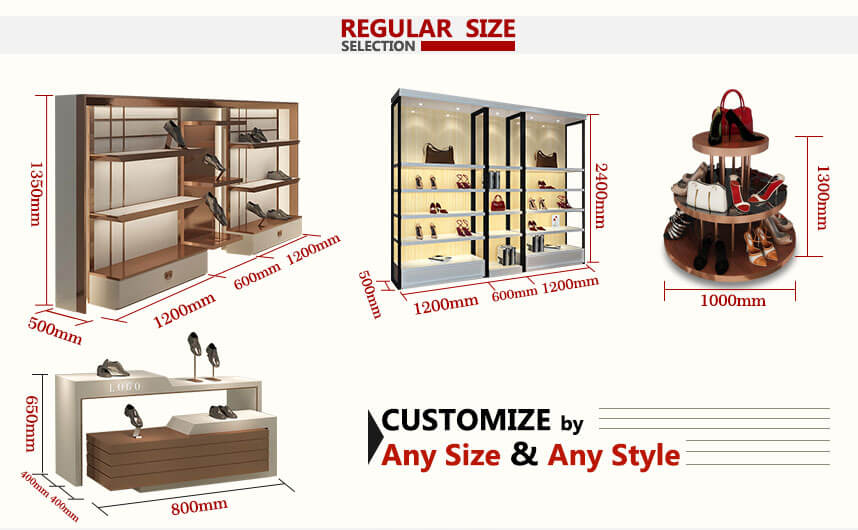 retail shoe display shelves size