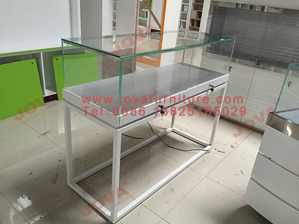 glass optical showcase wooden frame