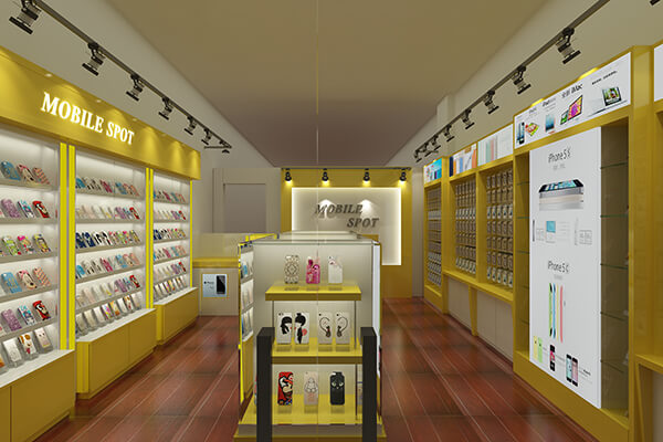Mobile Accessories Shop Design Yellow Display Racks For Sale
