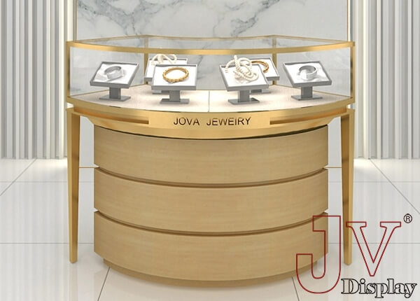 Curved Jewelry Glass Display Cabinets With Lights For Sale Curved