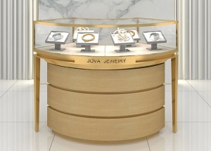 Curved jewelry glass display cabinets with lights