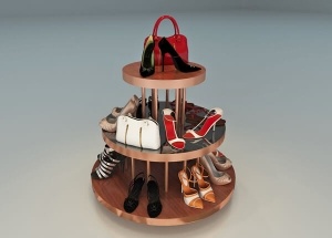 Round display tables for shoe shop