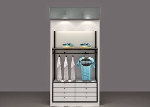 White apparel display racks for store wall unit