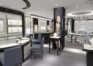 Gold jewellery showroom interior design white modern