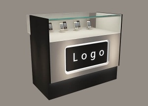 Phone display counter black wooden glass