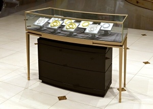Jewelry display counter black metal wooden glass