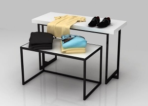 Handbag shoe display table 2 tiered metal wooden