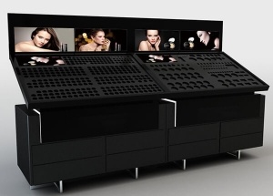 Black makeup counter display stand design sleek modern