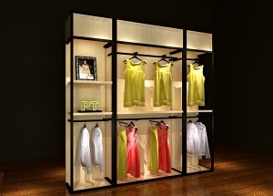 Boutique store fixtures and displays yellow wall