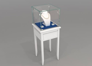 Pedestal case white glass top square freestanding jewelry