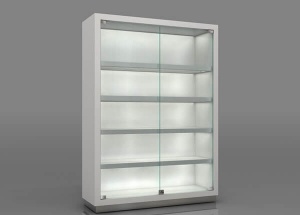 Glass display cabinet adjustable 5 shelves white wall mounted