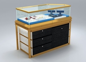 Corner jewelry showcase & display case glass drawers