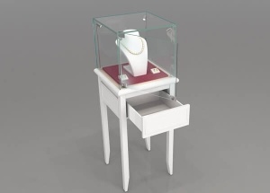 Pedestal case white glass top square freestanding jewelry