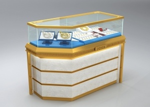 Corner jewelry showcase & display case glass drawers