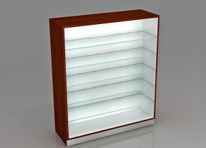 retail display counter with glass shelves full vision