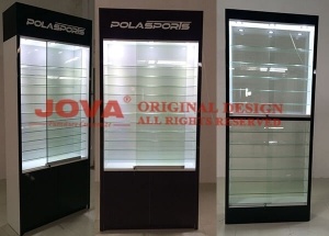 Glass wall display case with 5 glass shelves