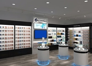 cell phone shop design with accessories display