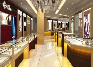 luxury jewelry shop design wooden glass showcase USA