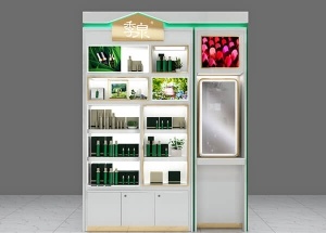 retail skin care display ideas white wall unit