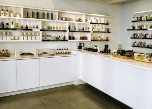 perfume shelves and cabinet display for shop interior