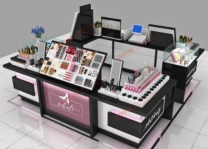 cosmetic kiosk in mall makeup counter display