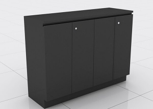 black wood storage cabinet with doors for retail store