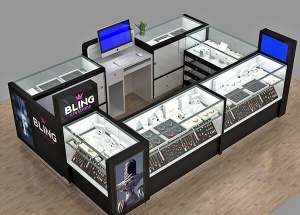 shopping mall kiosk black jewelry showcase design
