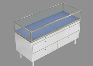 white jewelry display cabinet with drawer