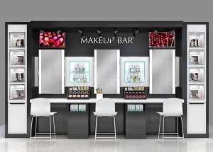 makeup tester display wall showcase with mirror for beauty shop