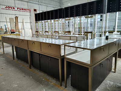 Luxury jewelry showcase, jewelry pedestal and wall cabinet made at JOVA FURNITURE