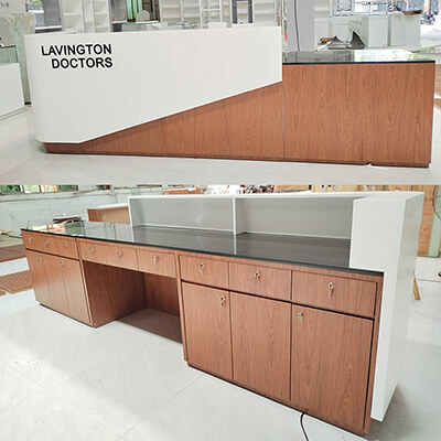Wooden reception desks made at JOVA FURNITURE factry